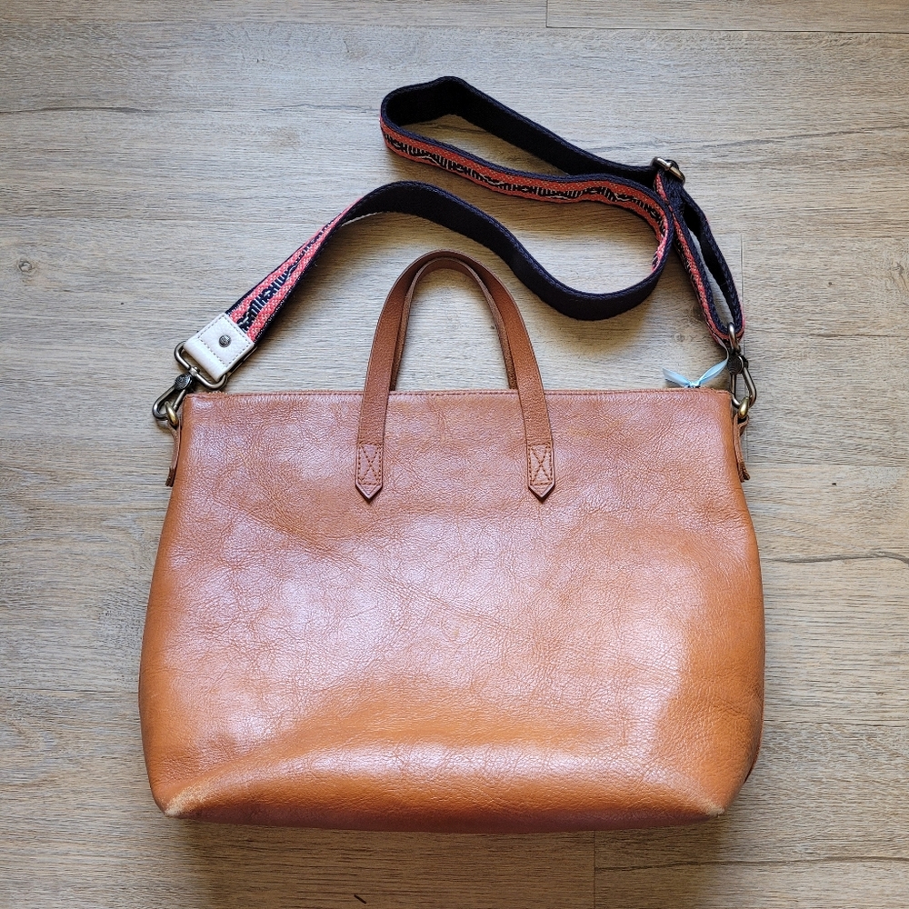 Madewell zip top transport leather tote  bag crossbody strap